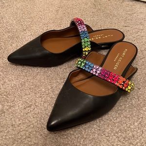 Kurt Geiger Rainbow Rhinestone Princely Black Leather Flats 💎🌈 size 40 / 10